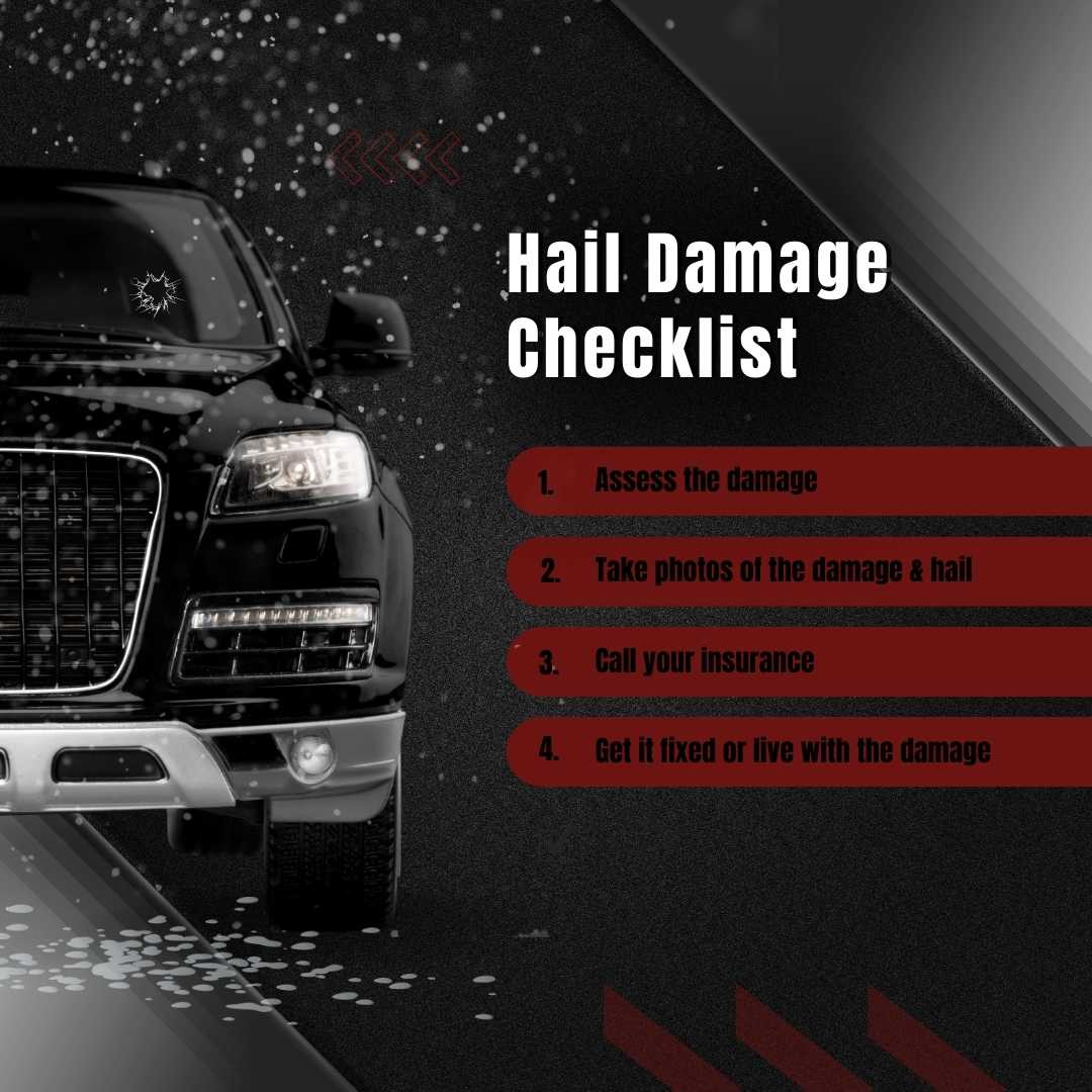 windshield Hail Damage Checklist with an SUZ to the left with a starburst crack on its windshield
