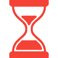 A simple, stylized red hourglass icon against a transparent background that represents that time is of the essence and that Auto Glass Express will repair your windshield in about sixty minutes.